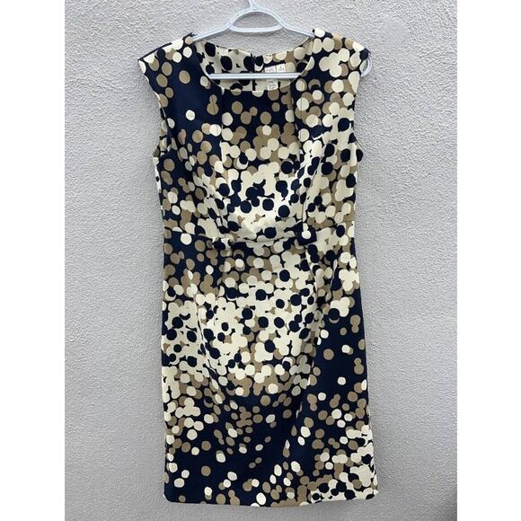 Womens Emma & Michele Dress Size 6 Blue and Tan Dotted Cap Sleeve Pencil - Picture 2 of 15